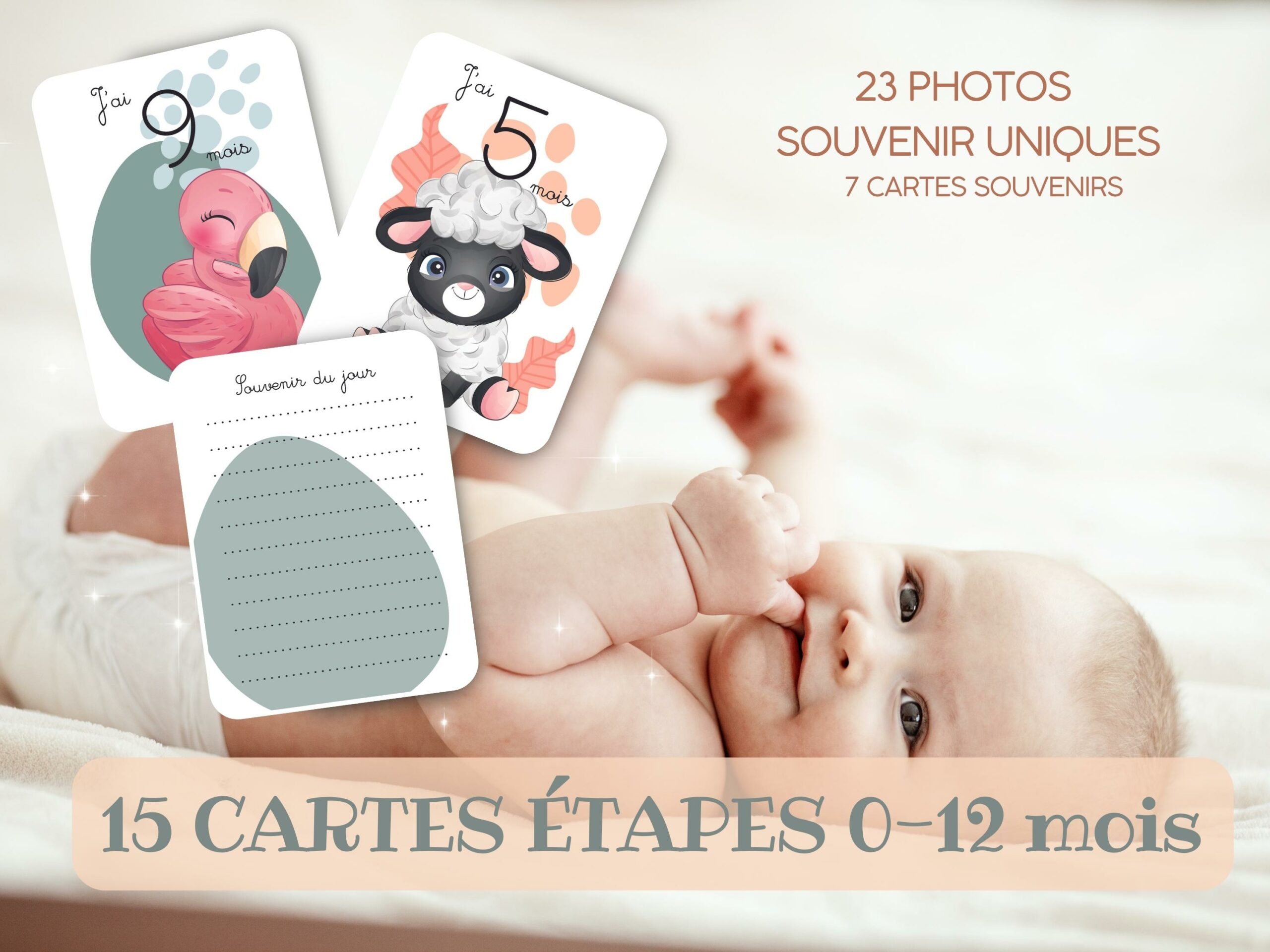 Carte étape 12 mois - photos souvenirs première année de bébé